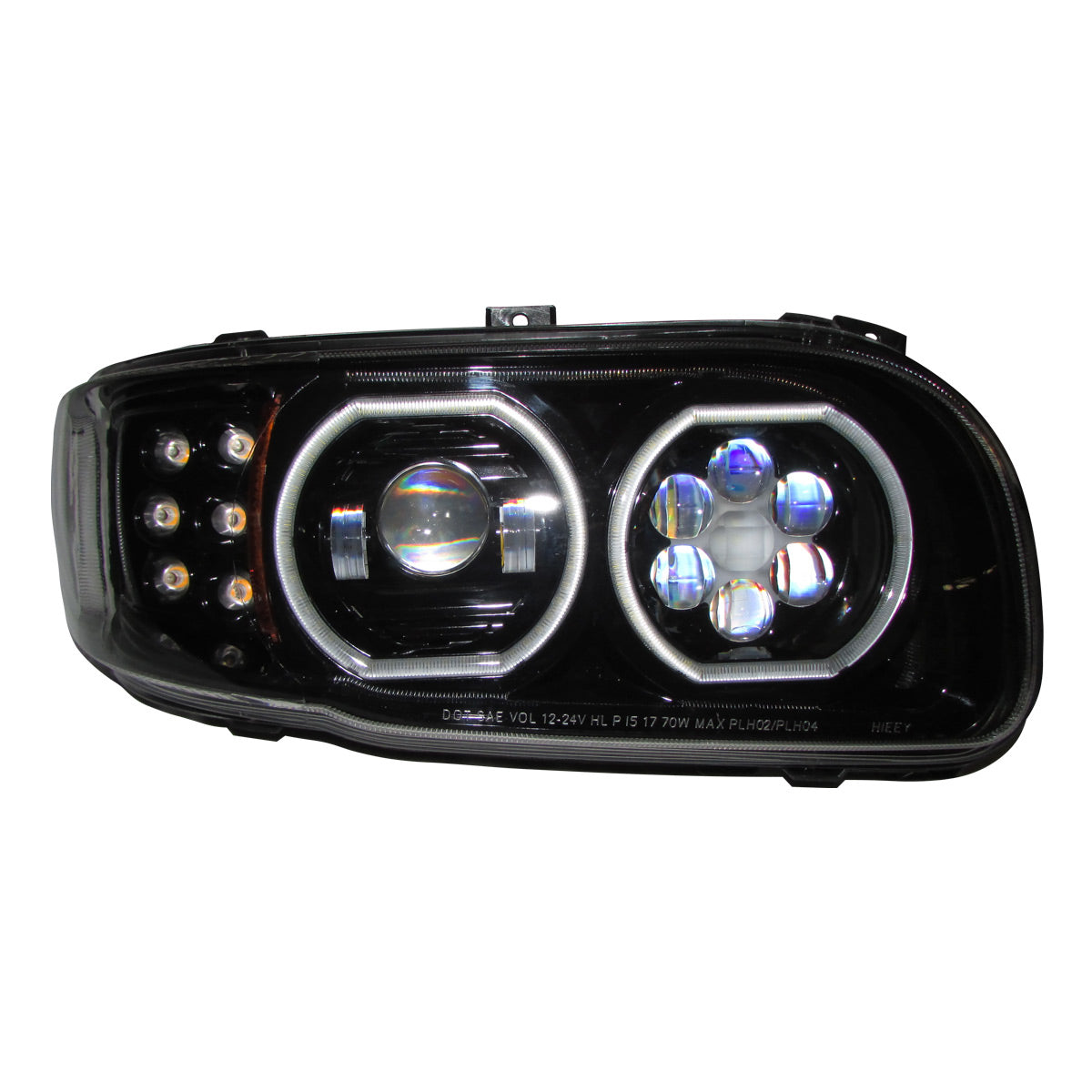 FARO LED DERECHO C/OJO DE ANGEL PARA PETERBILT 389 FONDO NEGRO