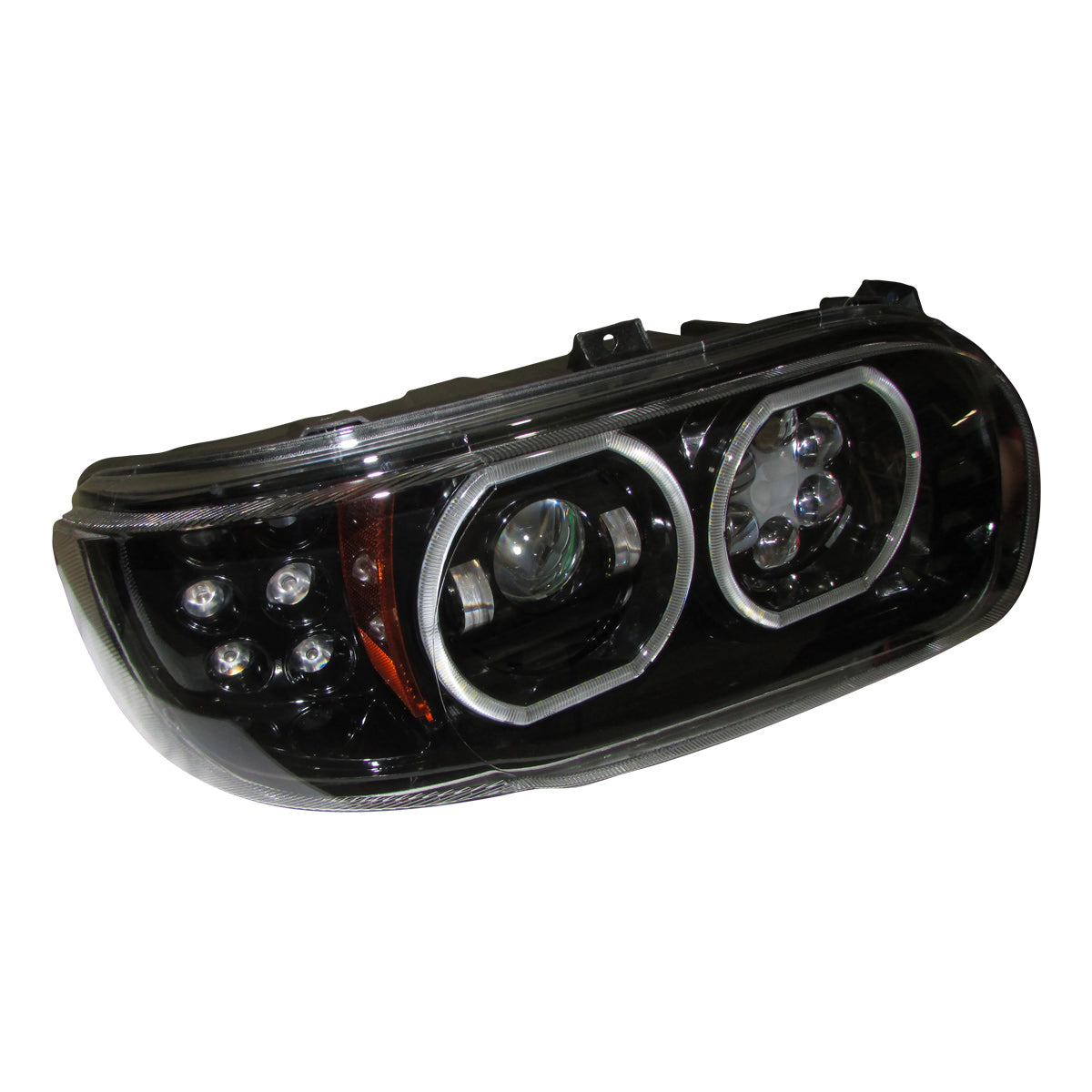 FARO LED DERECHO C/OJO DE ANGEL PARA PETERBILT 389 FONDO NEGRO