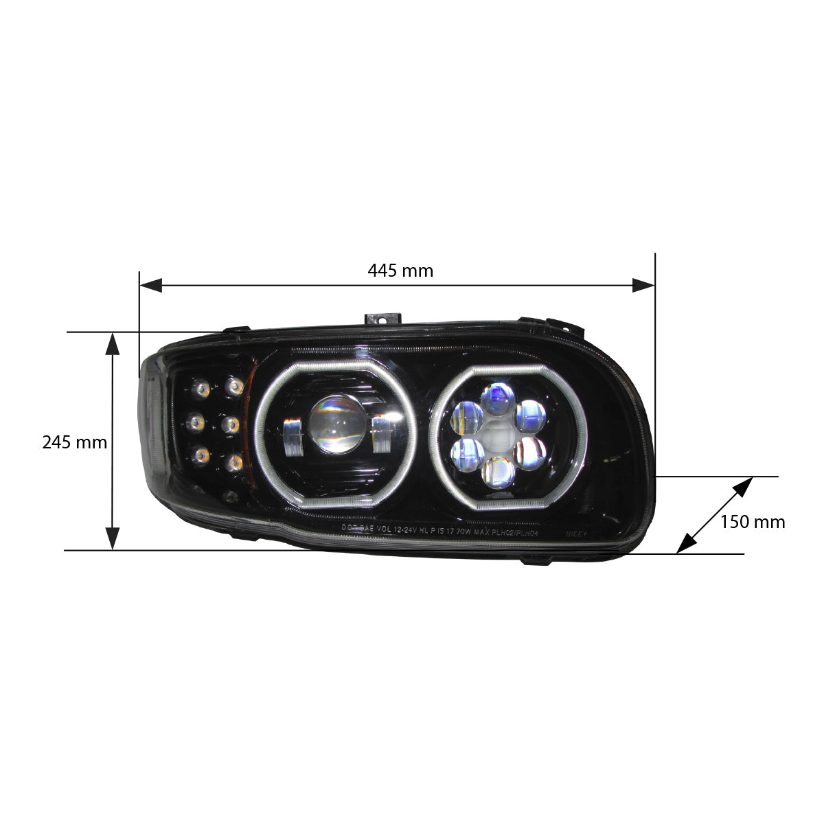 FARO LED DERECHO C/OJO DE ANGEL PARA PETERBILT 389 FONDO NEGRO