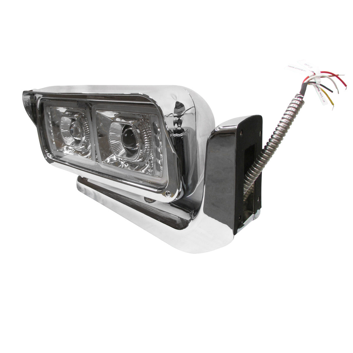 Faro para Peterbilt 379 LED C/OJO DE ANGEL FONDO CROMO Y BASE CROMO DER