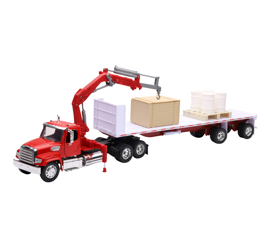 TRACTOCAMION FREIGHTLINER 114SD PLATAFORMA PLANA C/GRÚA ESCALA 1:32