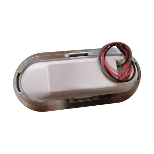 PLAFON 10 LEDS ALTA/BAJA Y ESTROBO BASE CROM OVAL ROJO