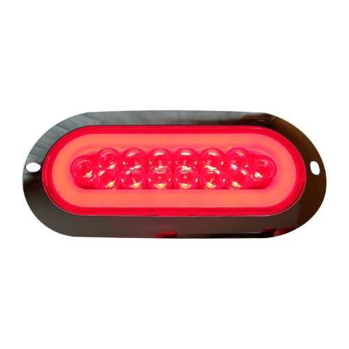 PLAFON 14 LEDS C/ARILLO GEL LUZ FIJA Y ESTROBO B/CROM 12-24V OVAL ROJO