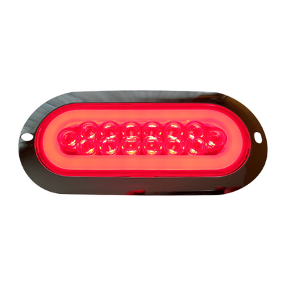 PLAFON 14 LEDS C/ARILLO GEL LUZ FIJA Y ESTROBO B/CROM 12-24V OVAL ROJO