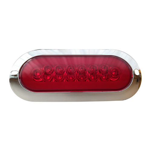 PLAFON 14 LEDS C/ARILLO GEL LUZ FIJA Y ESTROBO B/CROM 12-24V OVAL ROJO