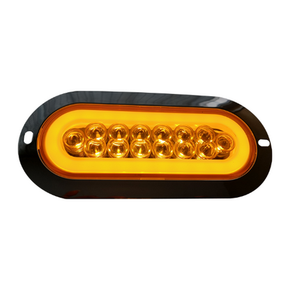 PLAFON 14 LEDS C/ARILLO GEL LUZ FIJA Y ESTROBO B/CROM 12-24V OVAL AMBAR
