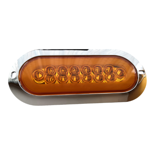 PLAFON 14 LEDS C/ARILLO GEL LUZ FIJA Y ESTROBO B/CROM 12-24V OVAL AMBAR
