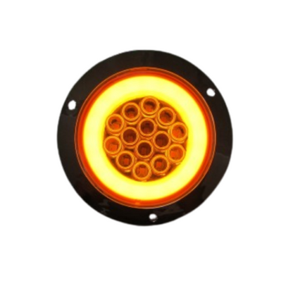 PLAFON14 LEDS C/ARILLO GEL LUZ FIJA Y ESTR B/CROM REDONDO 12-24V 4" AMBAR