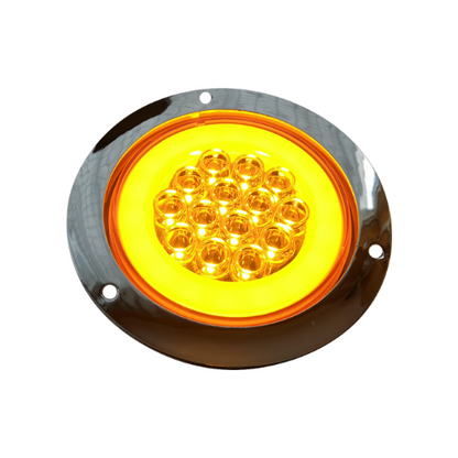 PLAFON14 LEDS C/ARILLO GEL LUZ FIJA Y ESTR B/CROM REDONDO 12-24V 4" AMBAR