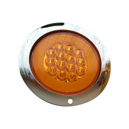 PLAFON14 LEDS C/ARILLO GEL LUZ FIJA Y ESTR B/CROM REDONDO 12-24V 4" AMBAR