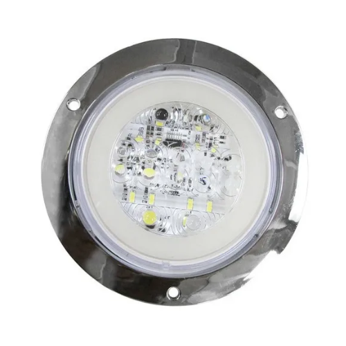 PLAFON 14 LEDS C/ARILLO GEL ALTA/BAJA Y ESTROBO B/CROM REDONDO 4" BCO