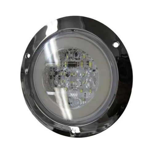 PLAFON 14 LEDS C/ARILLO GEL ALTA/BAJA Y ESTROBO B/CROM REDONDO 4" BCO