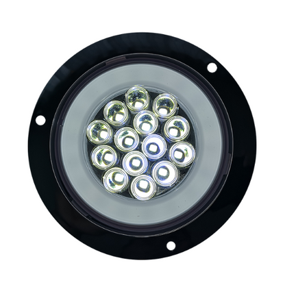 PLAFON 14 LEDS C/ARILLO GEL LUZ FIJA Y ESTROBO B/CROM REDONDO 12-24V 4" BCO