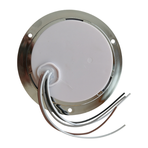 PLAFON 14 LEDS C/ARILLO GEL LUZ FIJA Y ESTROBO B/CROM REDONDO 12-24V 4" BCO