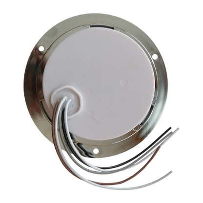 PLAFON 14 LEDS C/ARILLO GEL LUZ FIJA Y ESTROBO B/CROM REDONDO 12-24V 4" BCO