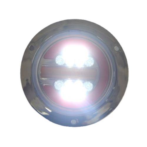 PLAFON 12 LEDS BAJA/ALTA ESTROBO Y STOP B/CROM REDONDO 4" MULTICOLOR