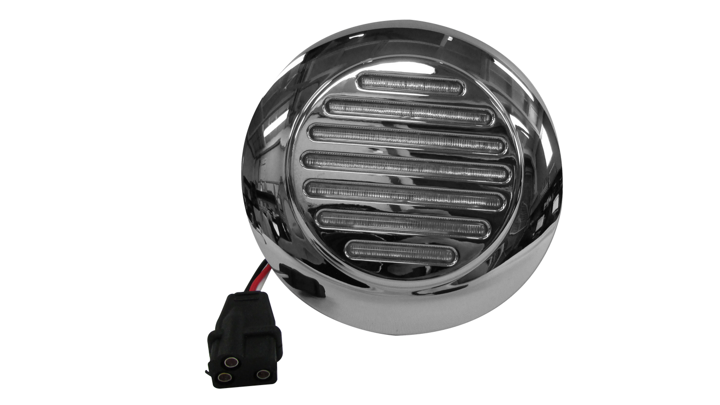 PLAFON 49 LEDS ROJO B/CROM ALTA/BAJA REDONDO 4"  MICA CRIST/TRANSP