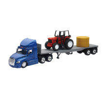 TRACTOCAMION FREIGHTLIENR CASCADIA EVOLUTION PLATAFORMA C/TRACTOR AGRÍCOLA ESCALA 1:43