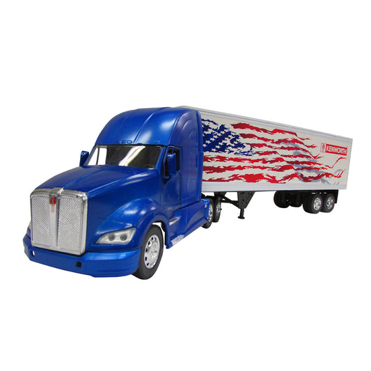 TRACTOCAMION KENWORTH T-700 C/REMOLQUE CAJA SECA DECORADA BANDERA USA KE ESCALA 1:43