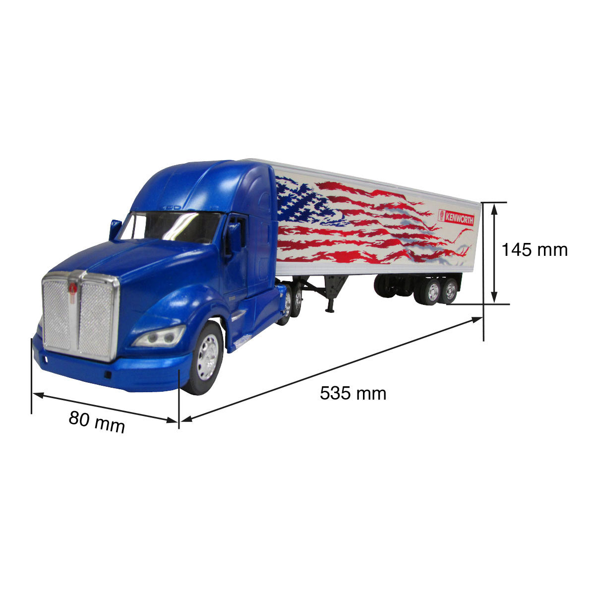 TRACTOCAMION KENWORTH T-700 C/REMOLQUE CAJA SECA DECORADA BANDERA USA KE ESCALA 1:43