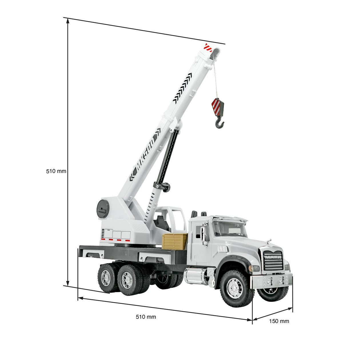 TRACTOCAMIÓN MACK GRANITE C/GRÚA EXTENDIBLE Y CAJA ESCALA 1:18