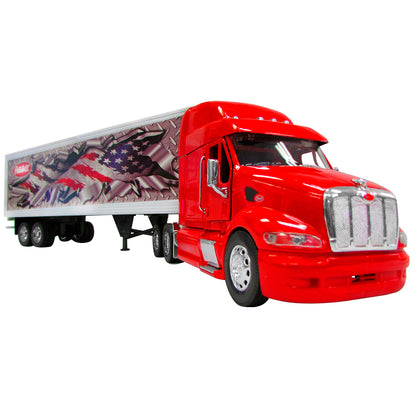 TRACTOCAMION PETERBILT 387 C/REMOLQUE CAJA SECA DECORADA BANDERA USA PETER ESCALA 1:32