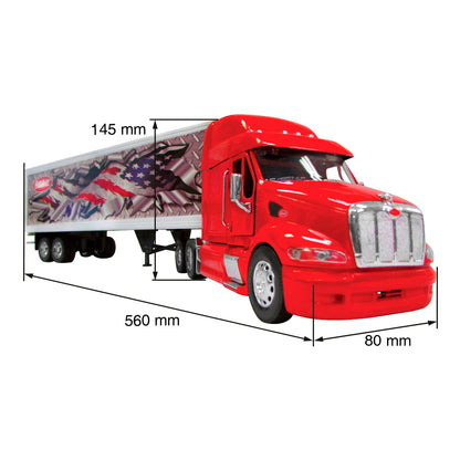 TRACTOCAMION PETERBILT 387 C/REMOLQUE CAJA SECA DECORADA BANDERA USA PETER ESCALA 1:32