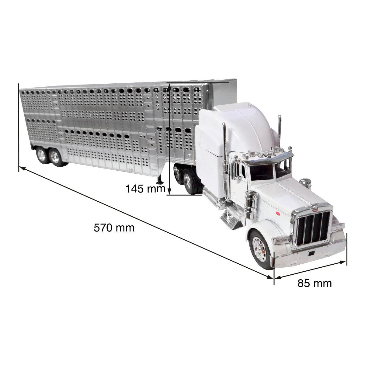 TRACTOCAMION PETERBILT 379 C/ REMOLQUE PARA GANADO ESCALA 1:32 BLANCO