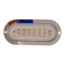 PLAFON 14 LEDS C/ARILLO GEL LUZ FIJA Y ESTROBO B/CROM 12-24V OVAL BCO