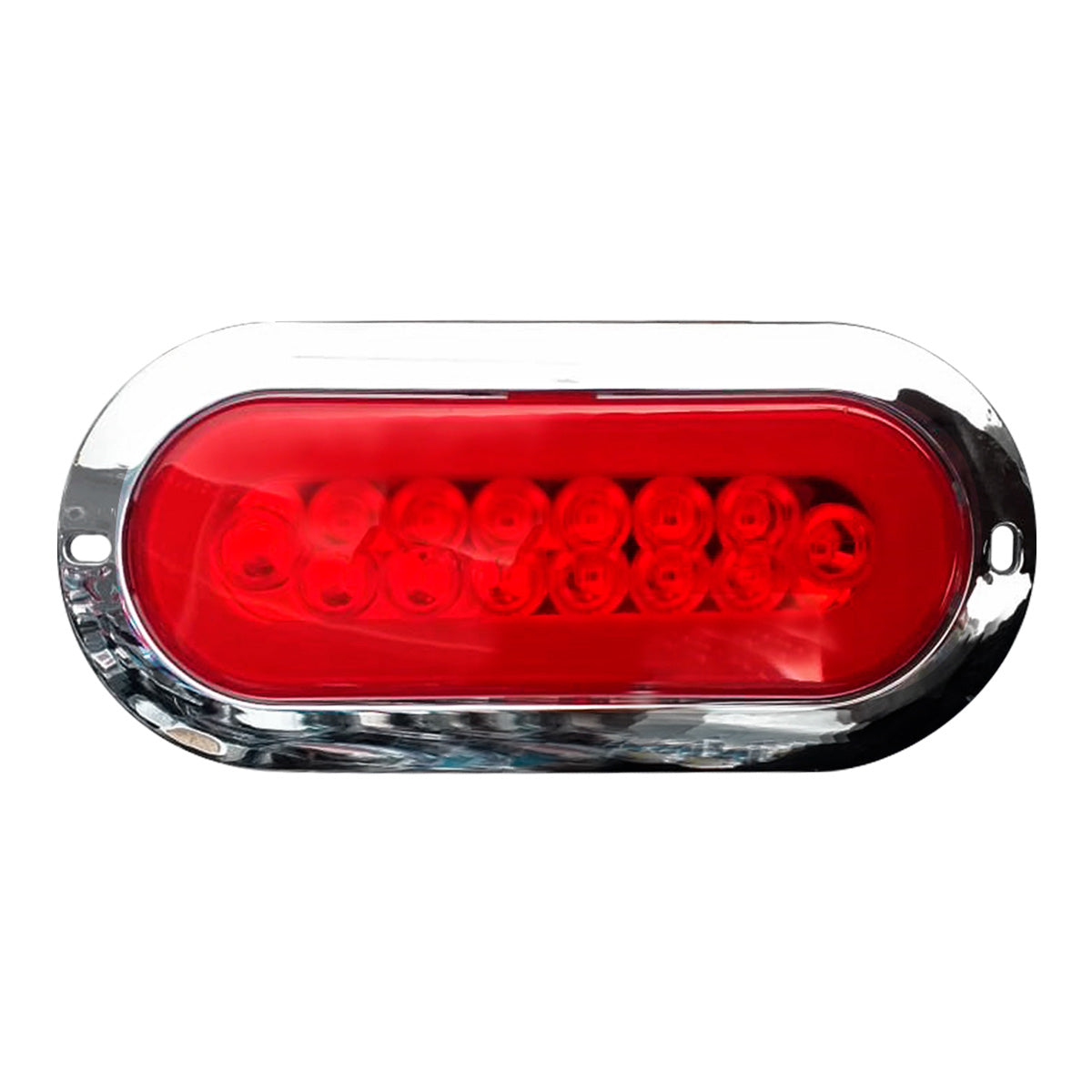 PLAFON 14 LEDS C/ARILLO GEL LUZ FIJA Y ESTROBO B/CROM 12-24V OVAL ROJO