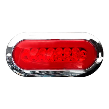 PLAFON 14 LEDS C/ARILLO GEL LUZ FIJA Y ESTROBO B/CROM 12-24V OVAL ROJO