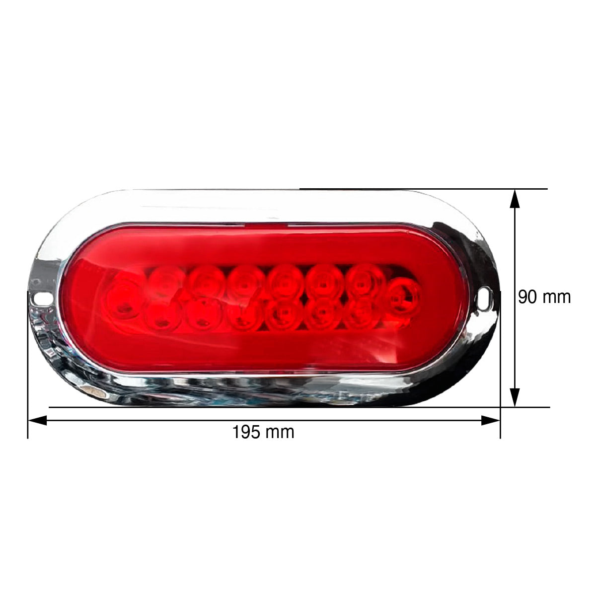 PLAFON 14 LEDS C/ARILLO GEL LUZ FIJA Y ESTROBO B/CROM 12-24V OVAL ROJO