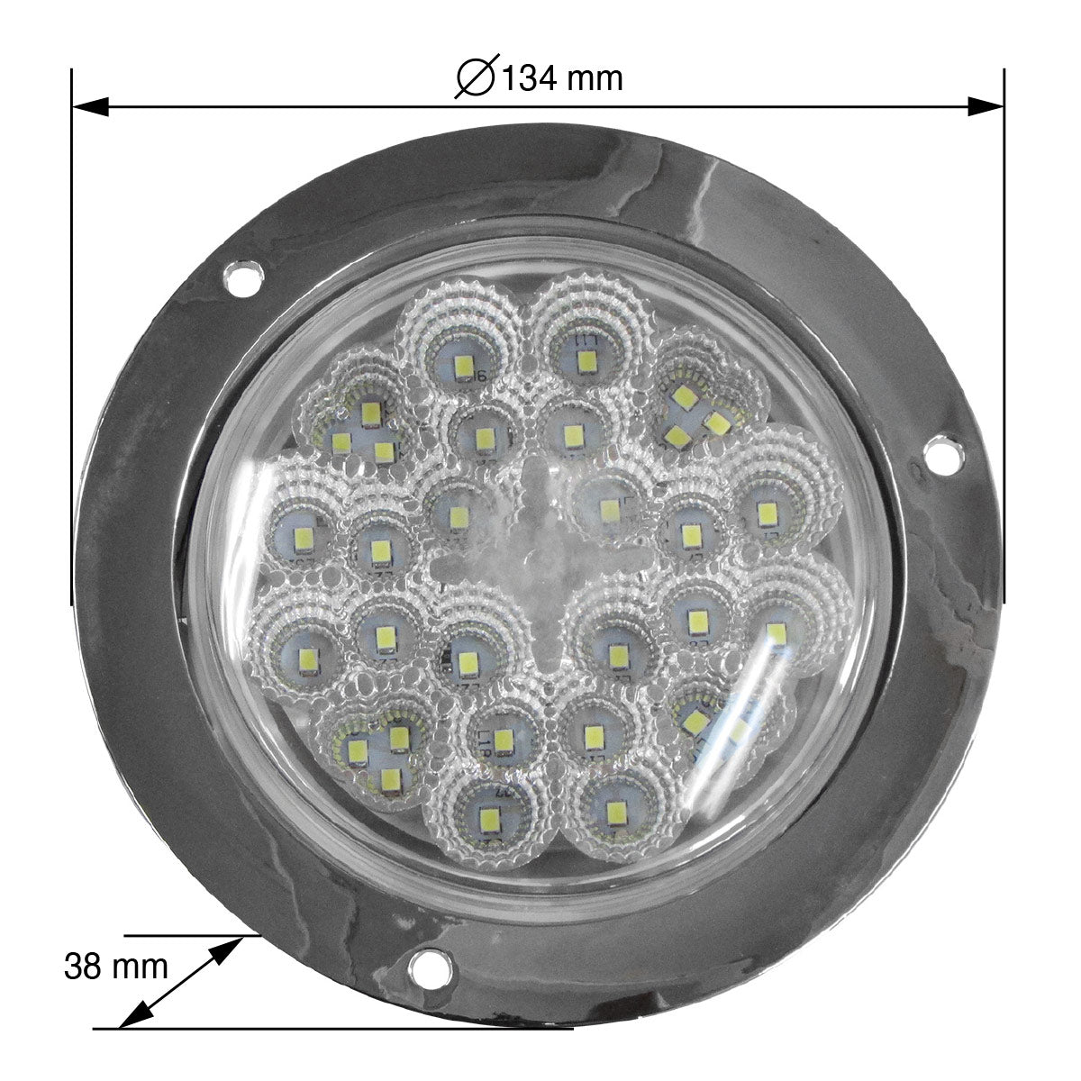 PLAFON 32 LEDS FIJA Y ESTROBO B/CROM REDONDO 4" BCO