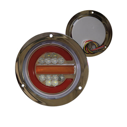 PLAFON 12 LEDS BAJA/ALTA ESTROBO Y STOP B/CROM REDONDO 4" MULTICOLOR