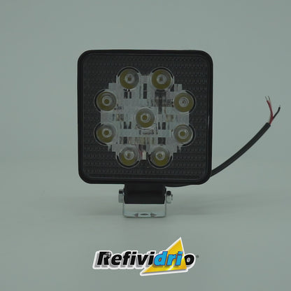 PAR DE FAROS 9 LEDS LUZ FIJA Y ESTROBO CUADRADO 4" 12/24V